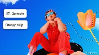 The interface of the Adobe Photoshop for mobile app, edits of a model against a blue sky