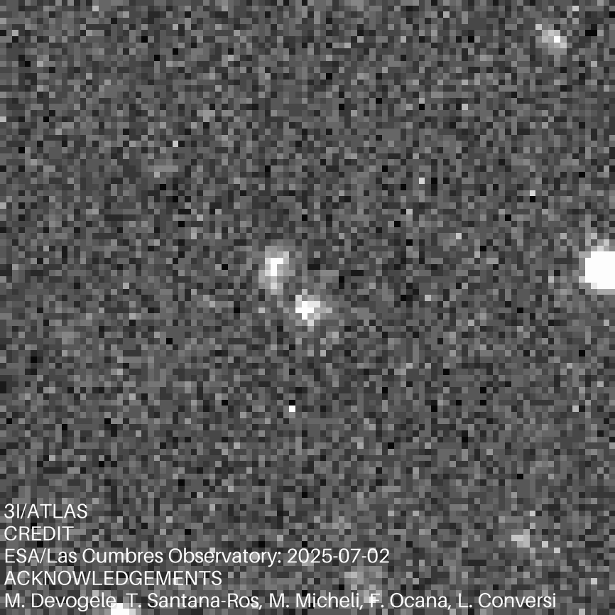 gif animation showing 3I/ATLAS traveling through a background of stars.