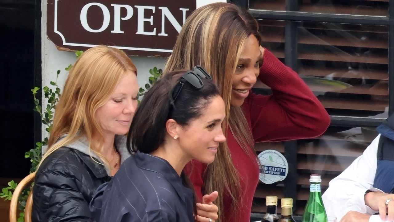 Meghan Markle and Serena Williams going to lunch wearing coordinating rich mom outfits