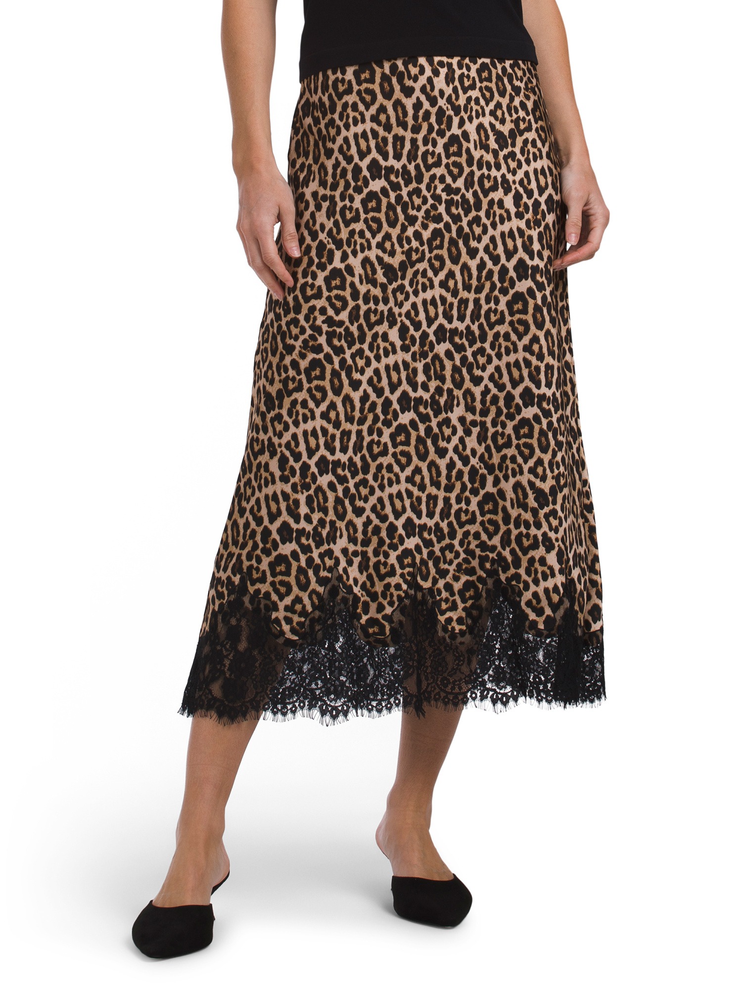 Maison D'Amelie, Printed Satin Skirt Bias Cut With Bottom Lace