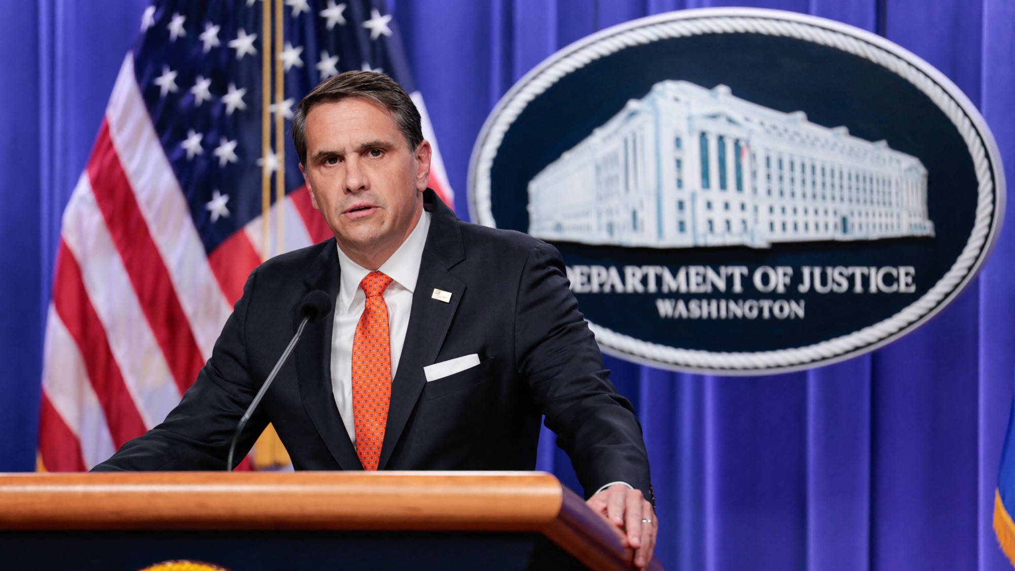 US Attorney General Todd Blanche speaks during a news conference
