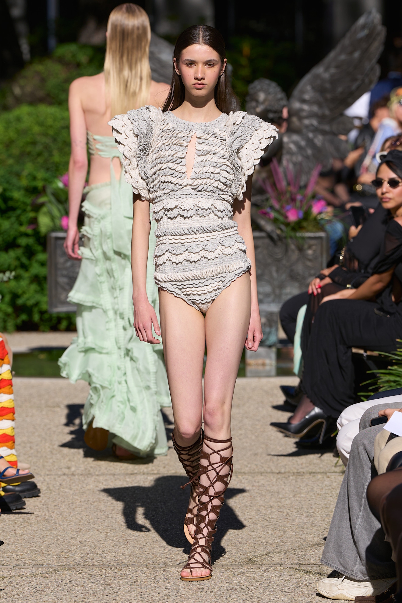 A model wore gladiator sandals on the J Salinas Spring 2026 runway