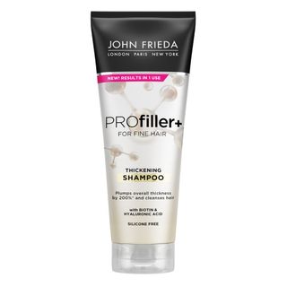 Product shot of John Frieda PROfiller+ Thickening Shampoo, haircare solutions Marie Claire Hair Awards winner 