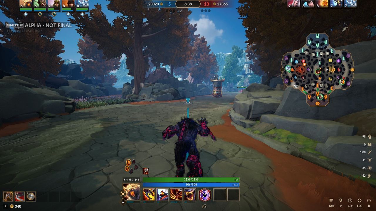 Lycanthrope character running down lane with tower visible in Smite 2