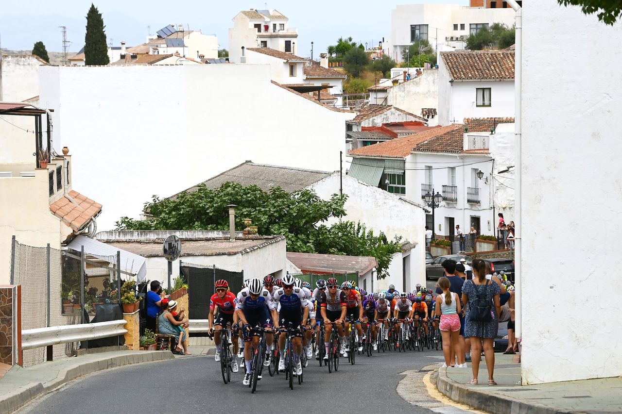 Vuelta peloton in a town