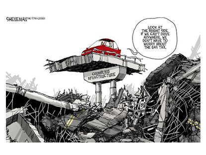 Editorial cartoon crumbling infrastructure gas prices