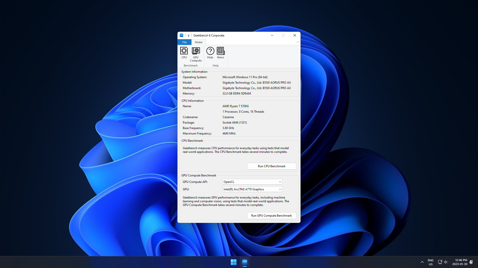 Geekbench 6 running on Windows 11