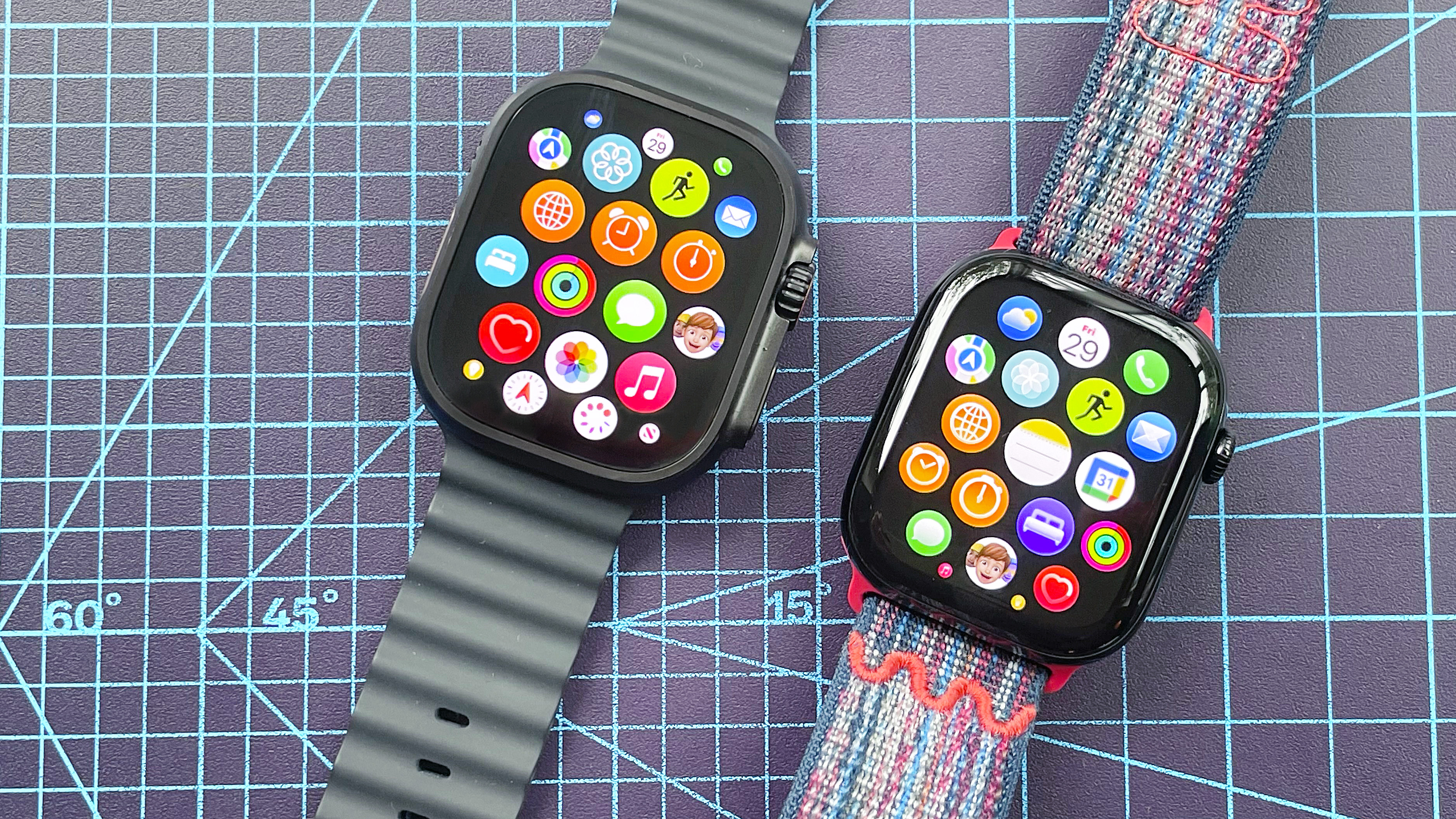 Close-up of the Apple Watch Ultra 2 and Apple Watch Series 11