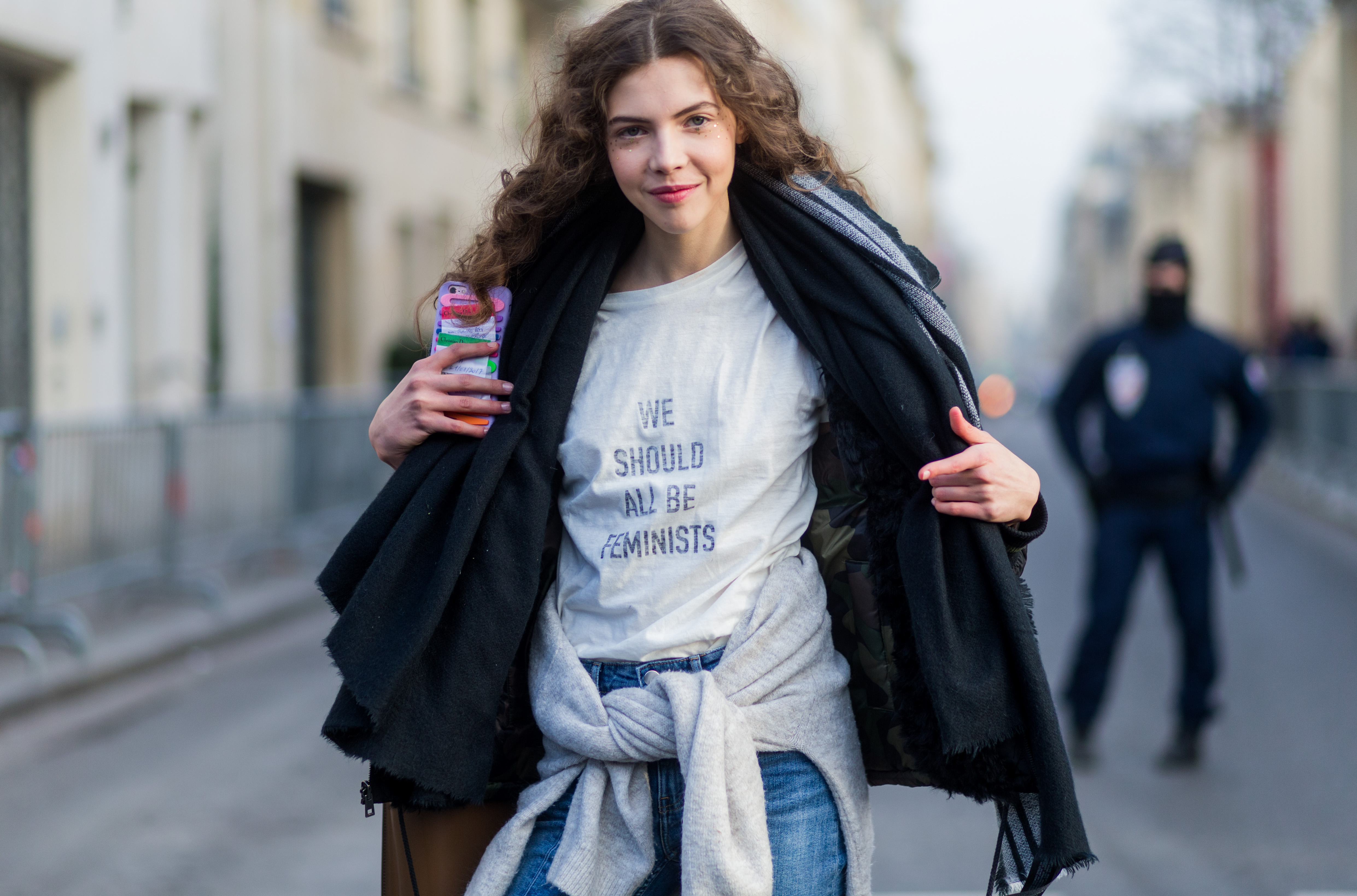 a model wearing the dior we should all be feminists t shirt