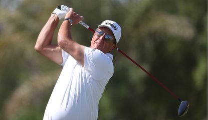 Mickelson hits a drive