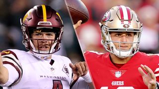 (L to R) Taylor Heinicke and Brock Purdy will face off in the Commanders vs 49ers live stream
