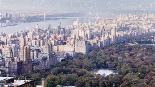 Central Park in NYC pictured snowing