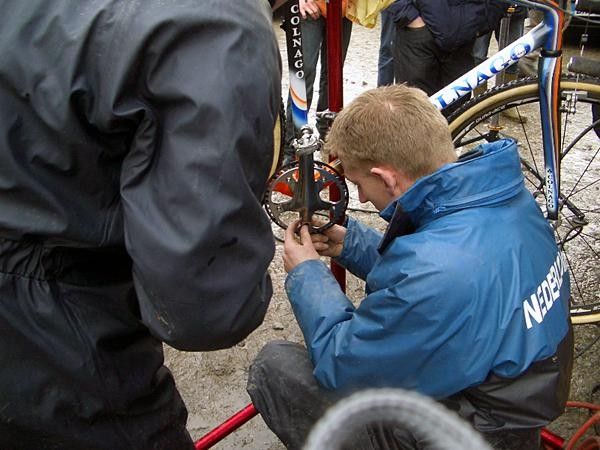 It's fiddly work out here in the mud and wind.