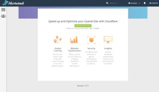 Hostwinds' user interface with a Cloudflare pop-up window