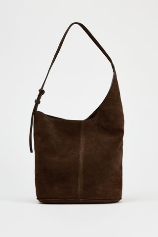 Asymmetric Soft Split Leather Bucket Bag