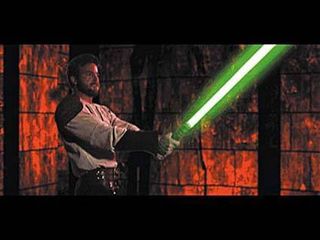 Another Live-action Kyle Katarn brandishing the lightsaber from Jedi Knight.