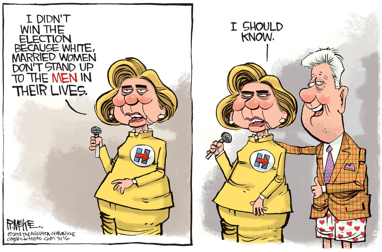 Political cartoon U.S. Hillary Clinton Bill Clinton 2016 election loss blame