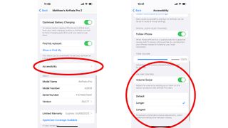 Apple AirPods Pro 2 settings screens on iPhone