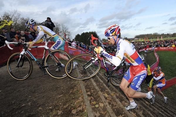 Stybar has some company on the steps as he battles for the lead.