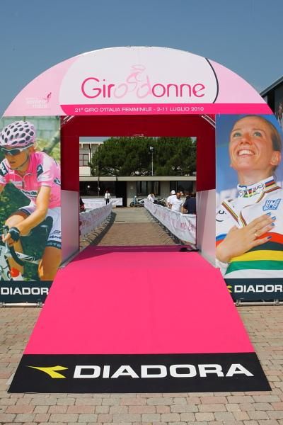 The view from the rear of the start house at sponsor, Diadora's headquarters.