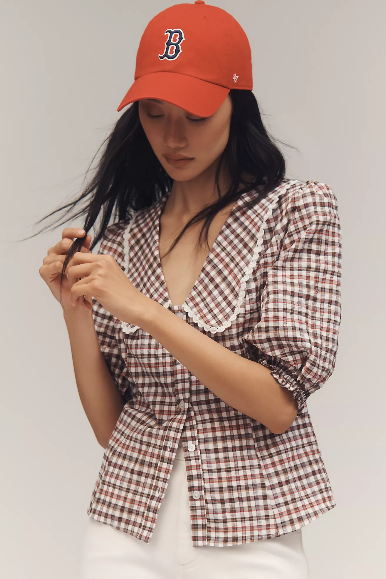Maeve Collared Puff-Sleeve Blouse