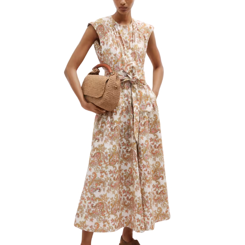 ME+EM, Cotton Poplin Geo Paisley Print Maxi Dress + Belt
