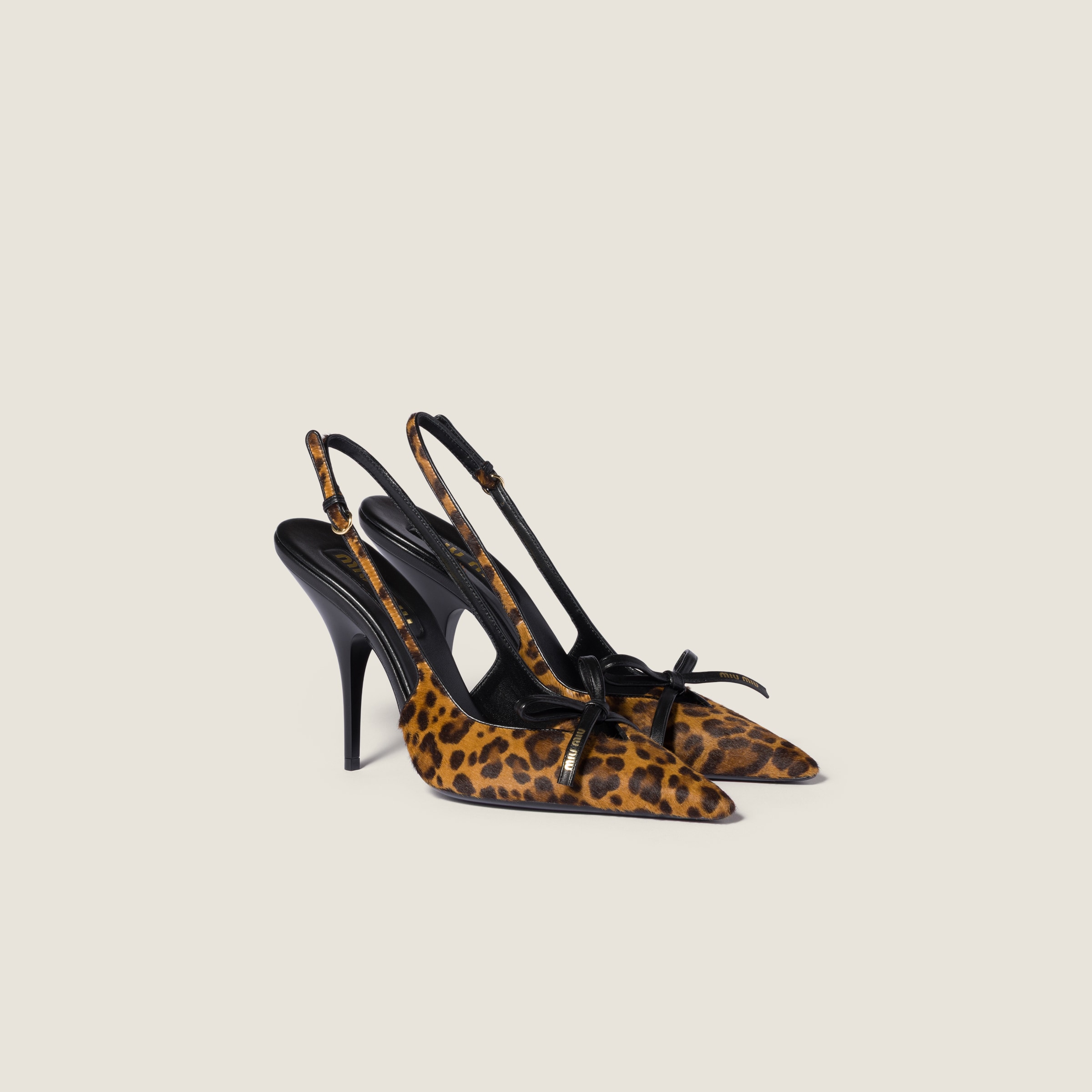 Printed Leather Slingback Pumps With Bow