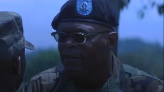 Samuel L Jackson angrily stands outside in Basic.
