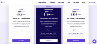 screenshot of B12 website builder pricing page