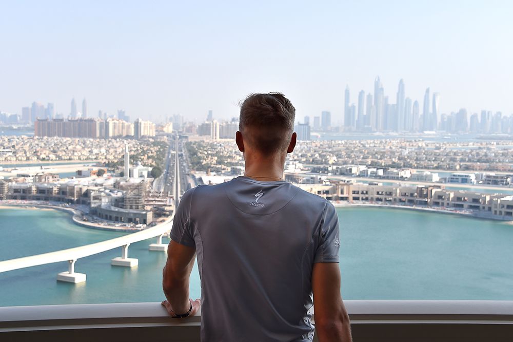 Marcel Kittel looks out over the scenery in Dubai.