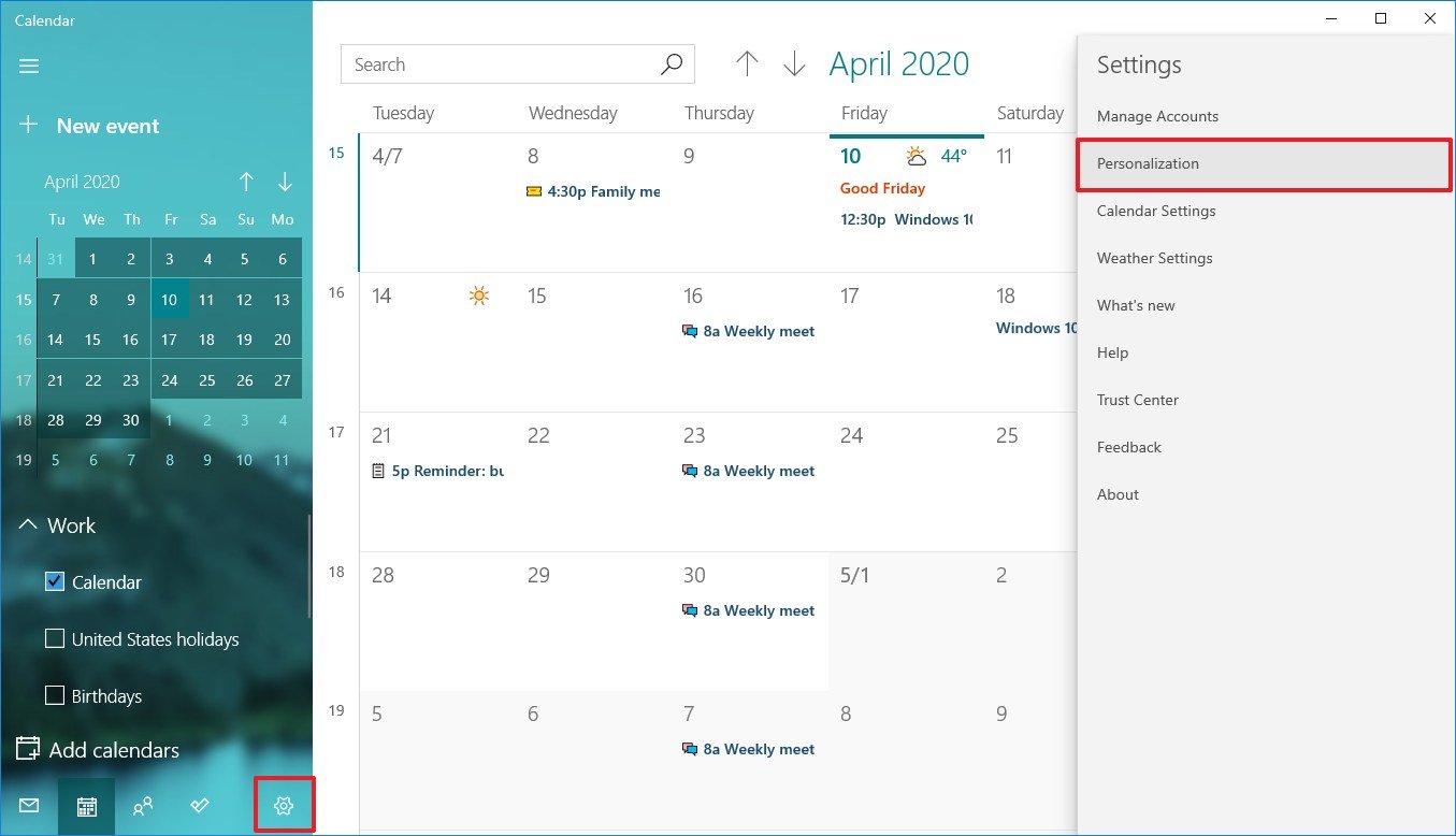 Calendar Personalization Option