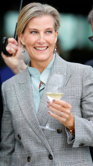 Sophie, Duchess of Edinburgh holds a glass of sparking wine as she attends the opening of the Domaine Evremond Winery in 2024