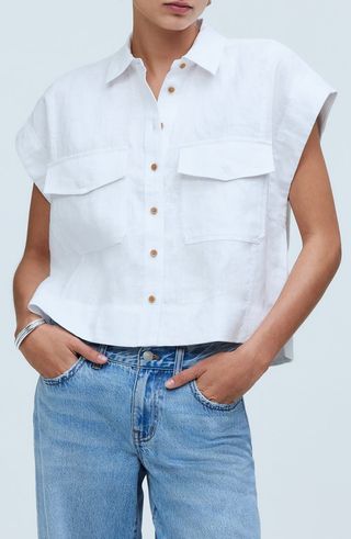 Flap Pocket Linen Button-Up Shirt