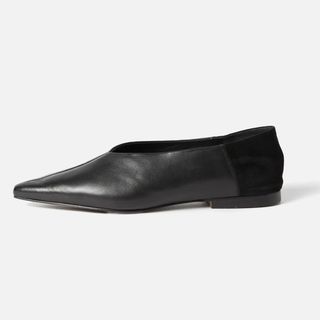 black leather pointed flats