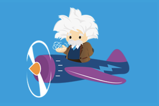 Cartoon Einstein in airplane