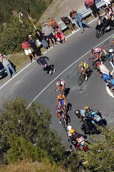 The lead group hits the top of the climb.