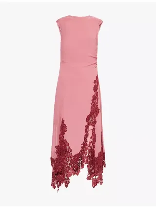 Asymmetric-Hem Lace-Trim Woven Maxi Dress