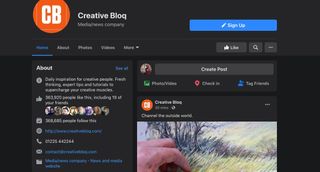 Facebook dark mode Creative Bloq page