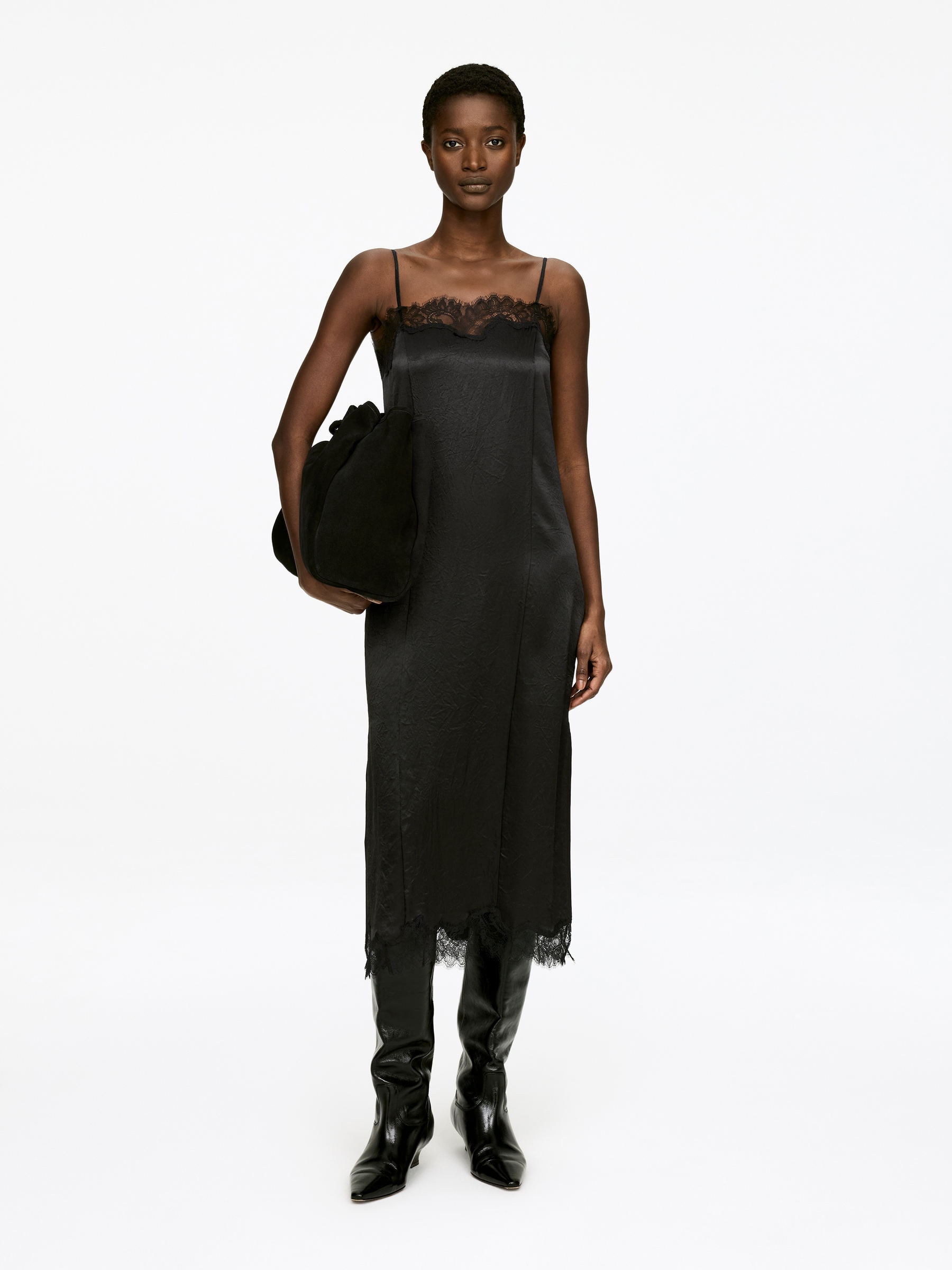 Lace-Trimmed Slip Dress &amp;ndash; Black &amp;ndash; Women &amp;ndash; Arket Gb