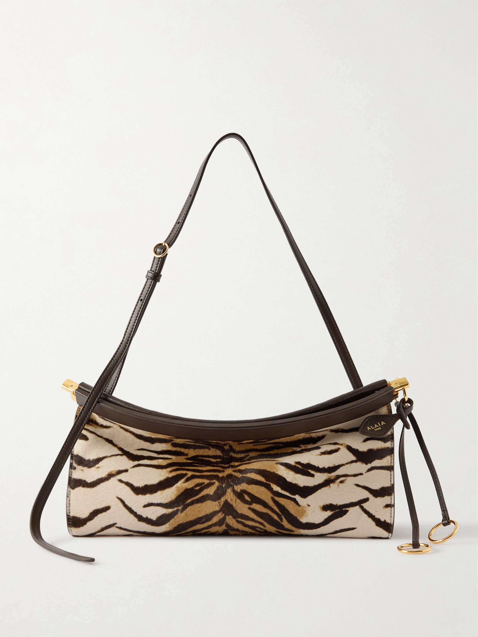 Le Click Ew Medium Tiger-Print Calf Hair and Leather Shoulder Bag