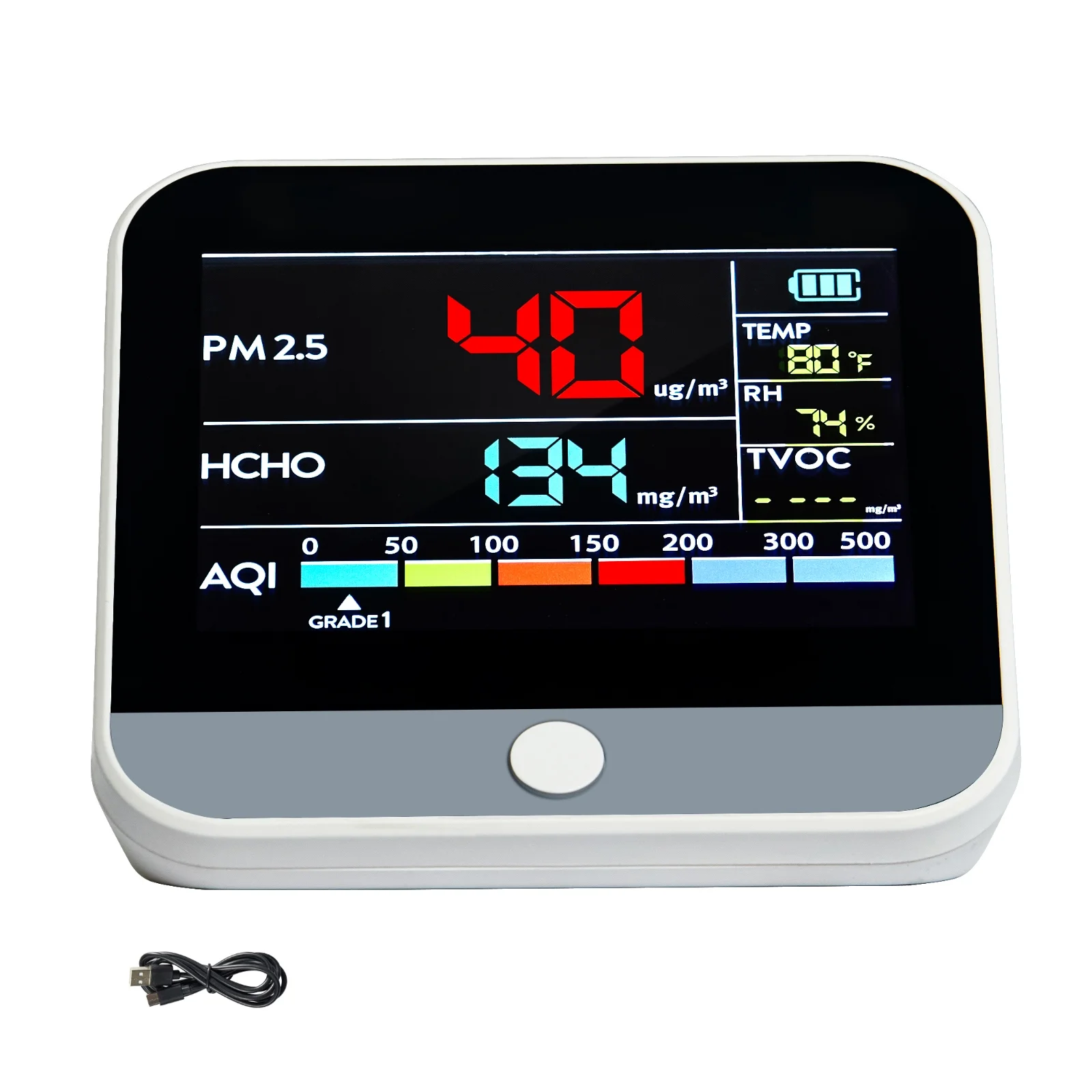 SKYSHALO Mini Air 8 in 1 Quality Monitor PM1.0/2.5/10 HCHO TVOC Tester against white background.