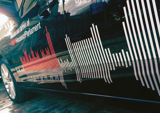 A vehicle graphic for Radley Yeldar's TEDxHouses of Parliament identity