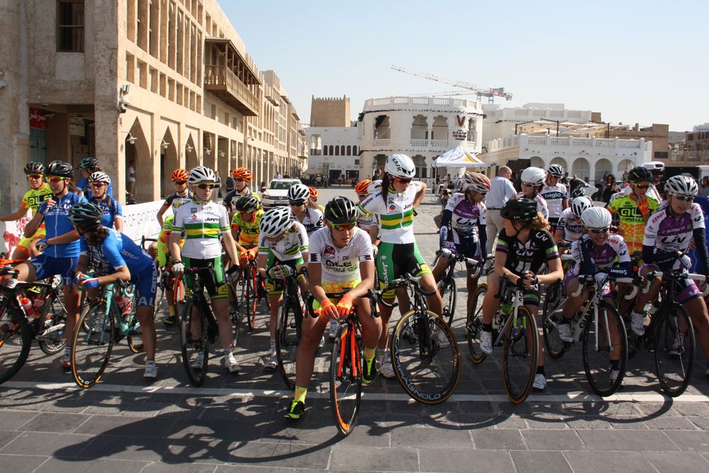 On the startline of stage 3 of the Ladies Tour of Qatar