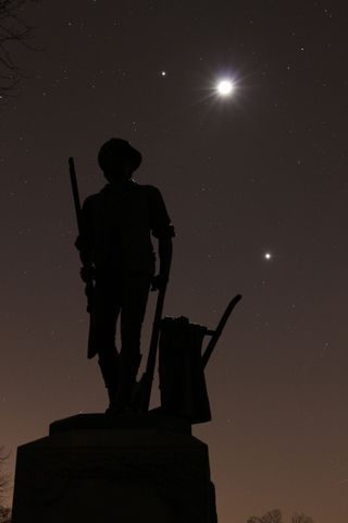Imelda B. Joson and Edwin L. Aguirre viewed the moon, Jupiter and Venus on Feb. 26. 2012. They wrote: "We captured the photos from the Minuteman Monument in Concord, Massachusetts, at the foot of the historic North Bridge where the American Revolution began."