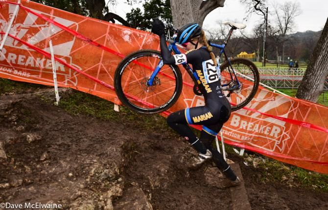 Women's collegiate racing at USA Cycling Cyclo-cross National Championships in Austin, Texas.