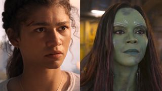 Zendaya's MJ and Zoe Saldana's Gamora side by side. 
