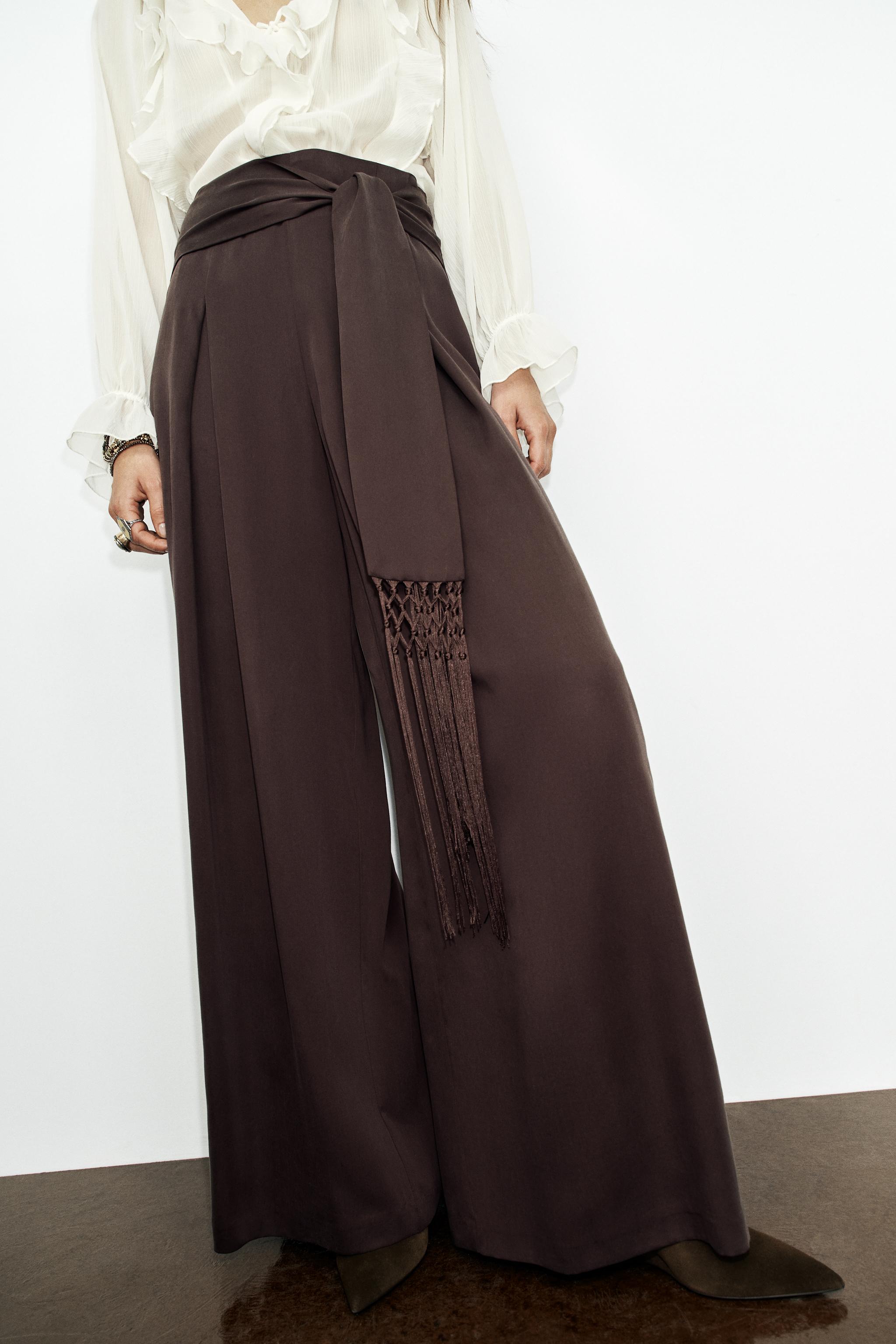 Fringed Belt Trousers - Brown - Xs