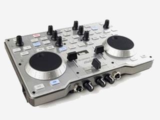 Two-deck DJ console with audio