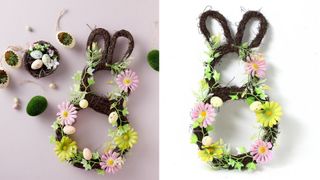 Bunny shaped wreath base to create your own cute easter wreath idea