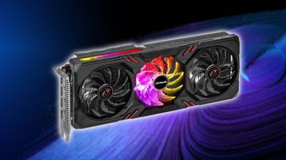 ASRock Arc A770 GPU with blue Intel backdrop